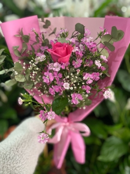 Pembe Kağıtta Pembe Gül Buketi 