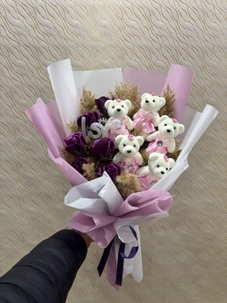 Işıklı ayıcık & Gül buketi