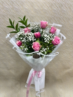 Pembe gül & Lale buketi